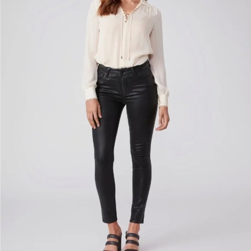 NEW PAIGE Gemma trousers pants black wax coated 27